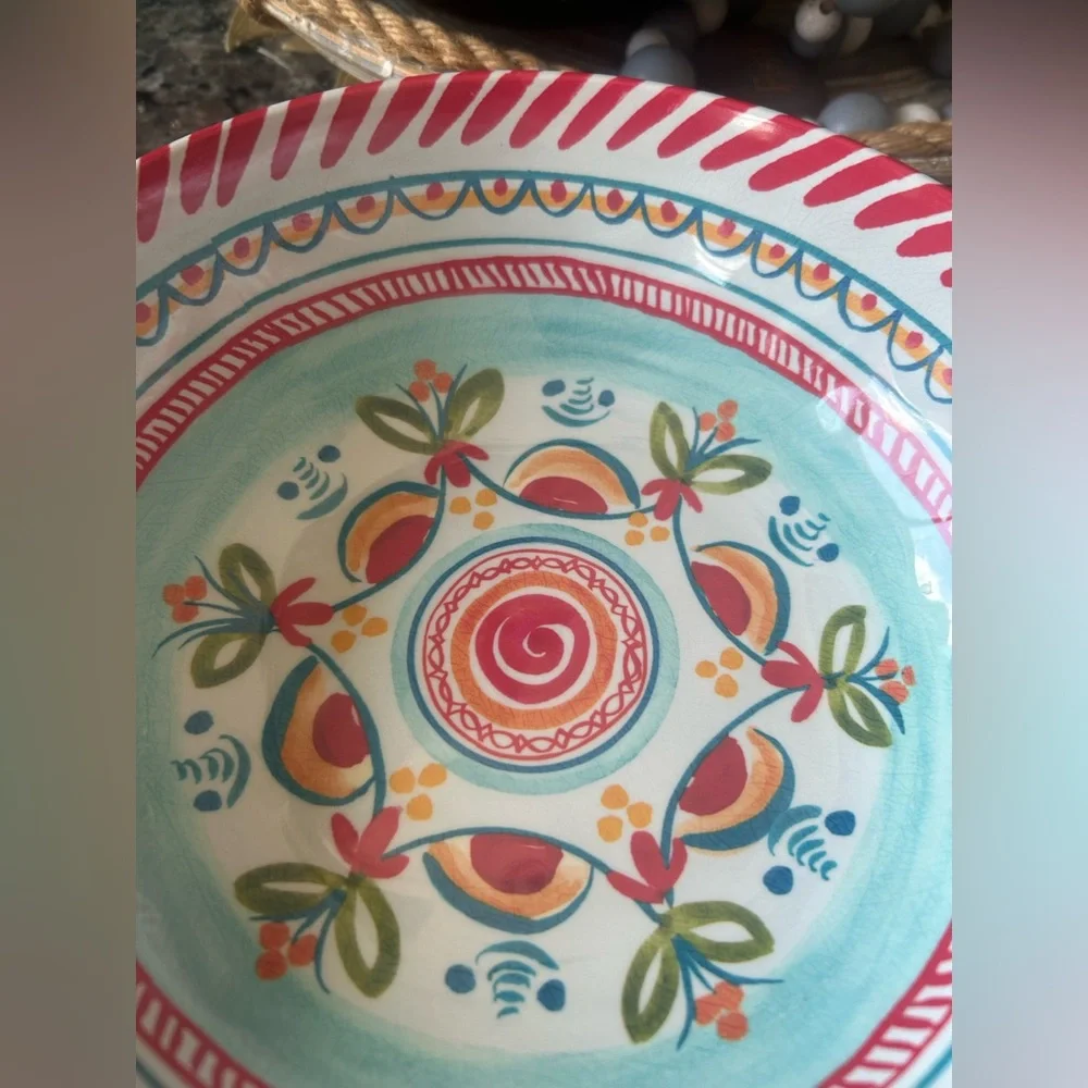 ✨Rachel Roy Red Blue Spanish Style Tile Medallion Melamine Cereal Bowls Set Of 2